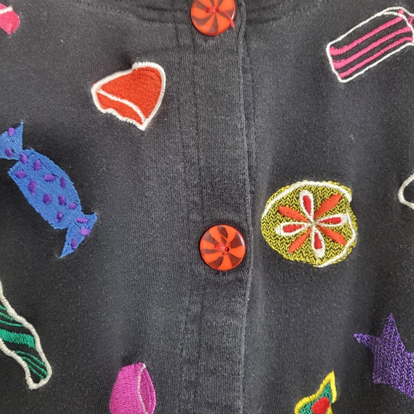 VTG Michael Simon Christmas Embroidered Candy Button Up Cardigan Women's M - Picture 5 of 9